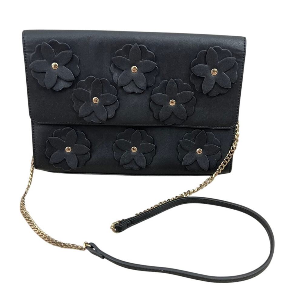 NM Neiman Marcus Black Flower Purse Gold Chain